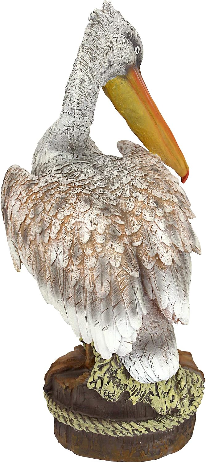 Design Toscano Coastal Decor Ocean's Perch Pelicans Garden Bird Statue, 9 Inch Wide, 24 Inch Tall, Cast Stone Resin, Full Color Finish
