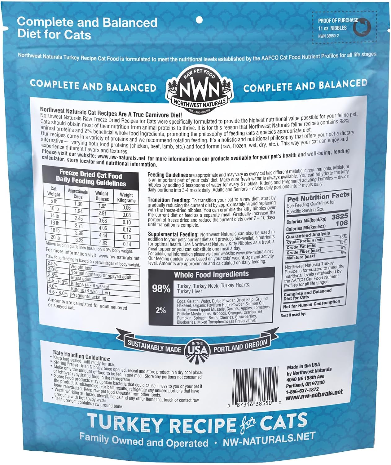 Northwest Naturals Freeze-Dried Turkey Cat & Kitten Food – Bite-Sized Nibbles – Healthy, Limited, Human-Grade Ingredients, All-Natural, High-Protein Raw Diet – Complete & Balanced, Made in USA, 11 oz