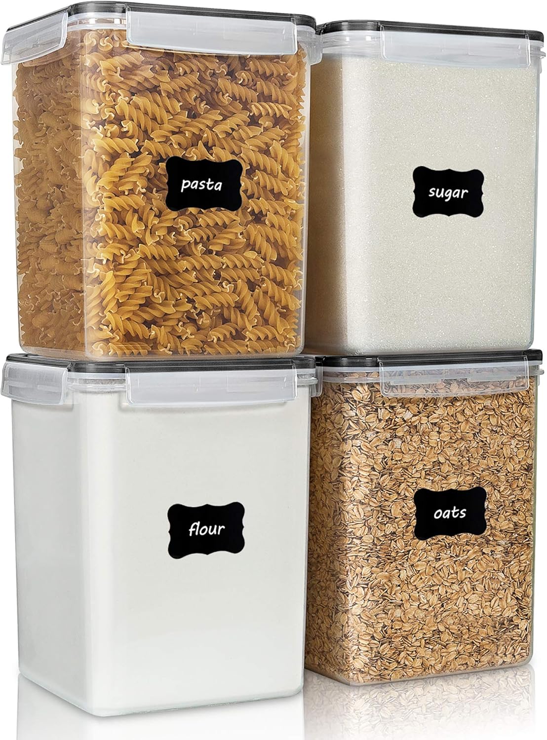 Vtopmart 5.2L Flour Sugar Storage Containers, 4 PCS, Black