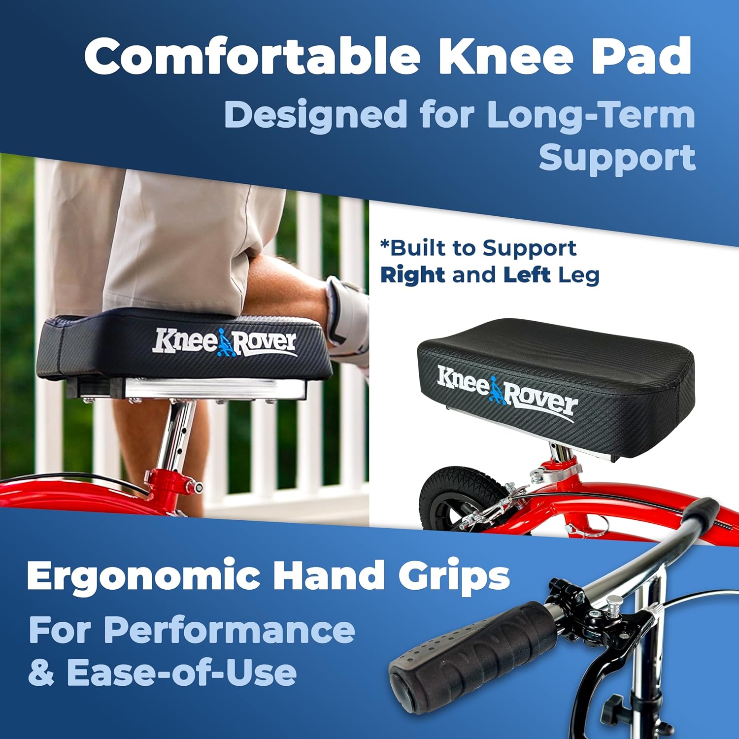 KneeRover Original Steerable All Terrain Knee Scooter – Heavy Duty Foldable Knee Walker & Mobility Aid for Adults with Adjustable Handlebar and Large Wheels (Blue) | For Adults for Foot Surgery, Heavy Duty Knee Walker for Broken Ankle Foot Injuries Recov…