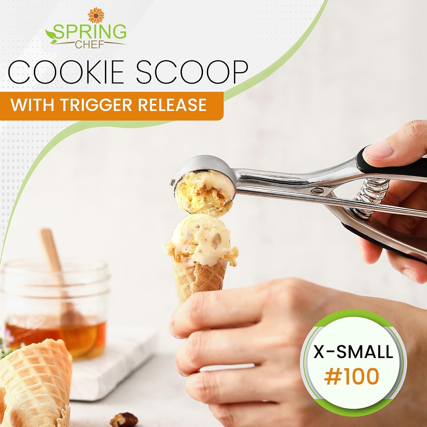 Spring Chef Medium Stainless Steel Cookie Scoop, #40, 1.7 Tablespoon, Black