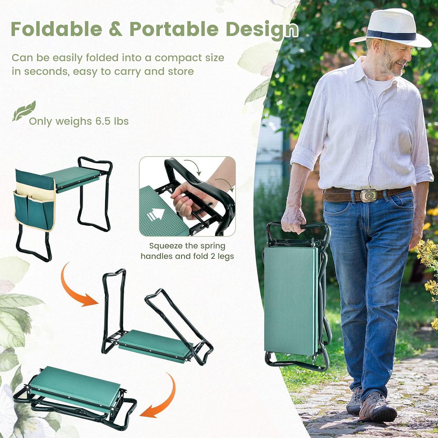 Goplus Garden Kneeler and Seat, Foldable Garden Bench for Kneeling & Sitting, Widened 8" EVA Soft Foam Pad