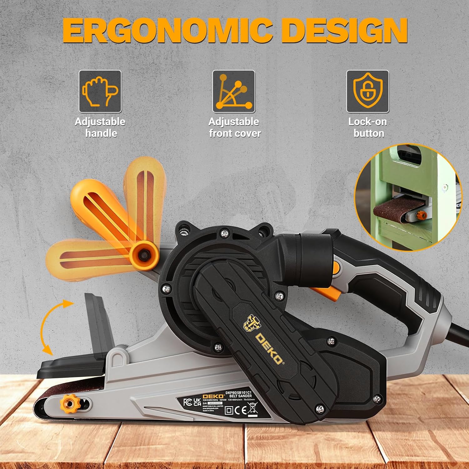 Belt Sander Corded: DEKOPRO 8.4A Belt Sander Handheld with Dust Bag & 2 Metal C Clamps