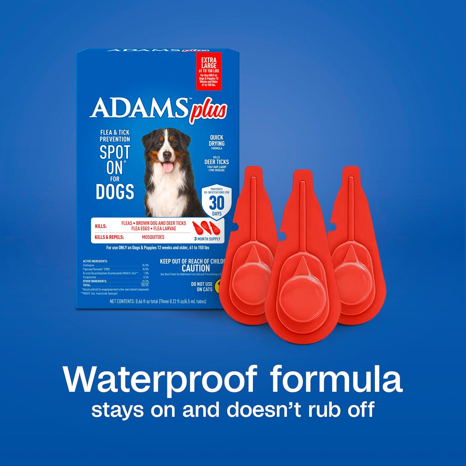 ADAMS Plus Flea & Tick Prevention Spot On for Extra Large Dogs, 3 Pack