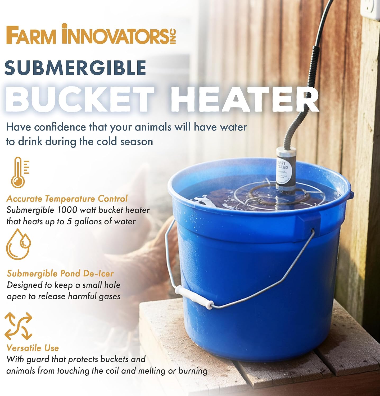 Farm Innovators Utility De-Icer for up to 25 Gallon Container - 250W Water Deicer- Ice Chaser Cast Aluminum Design for Plastic or Metal Water Container | Thermostatically controlled heater operates only when necessary, cast aluminum construction, plastic…
