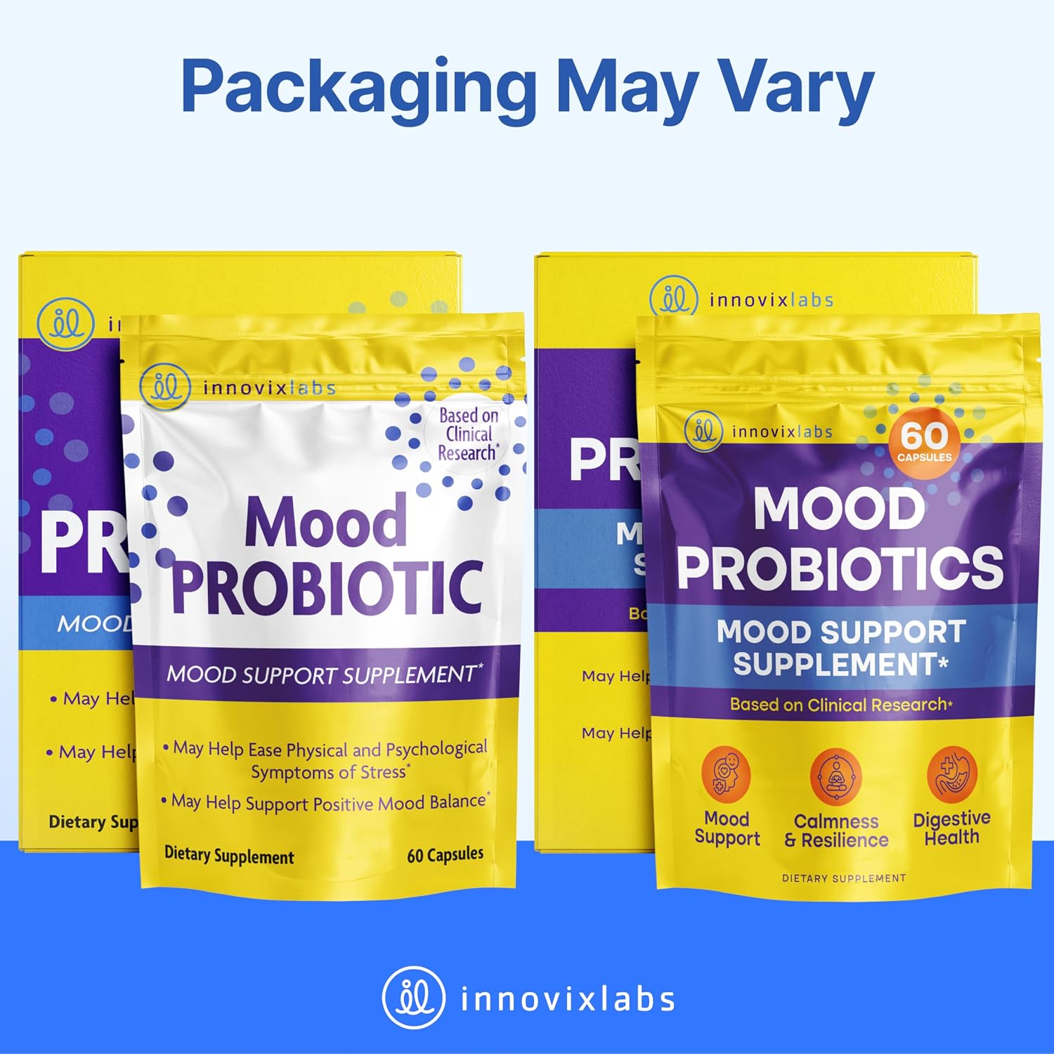 InnovixLabs Mood Support Probiotics for Women & Men (60 Capsules) | Supports Relaxation & Digestive Health, Acidophilus Probiotic w/ Lactobacillus & Bifidobacterium 5 Billion CFU, 30-Day Supply