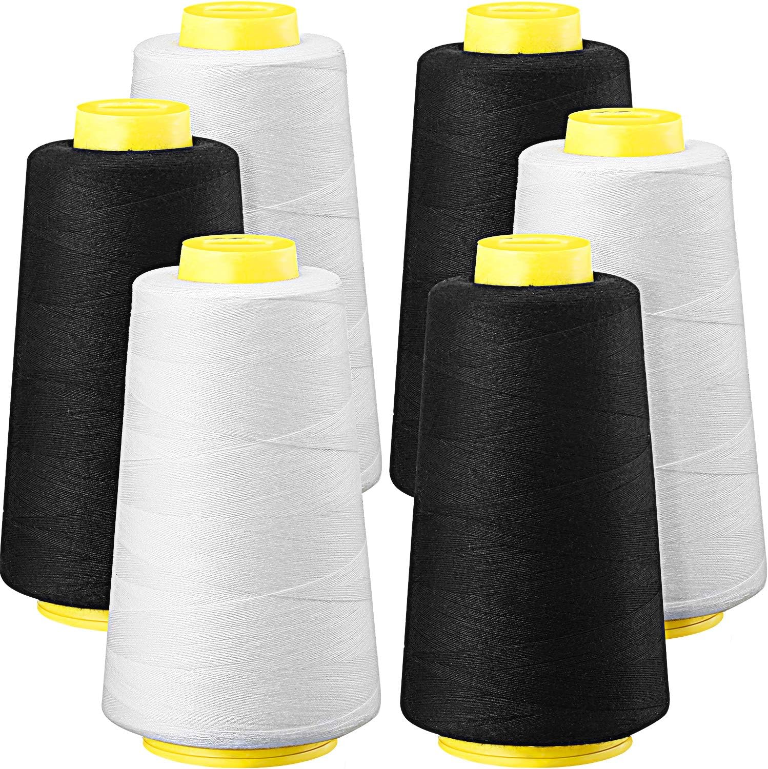 BBTO 6 Rolls 3000 Yard Each Serger Thread Polyester Cones Spool Thread for Sewing Serger Overlock Quilting Sewing Machine (Black, White, Beige, Grey