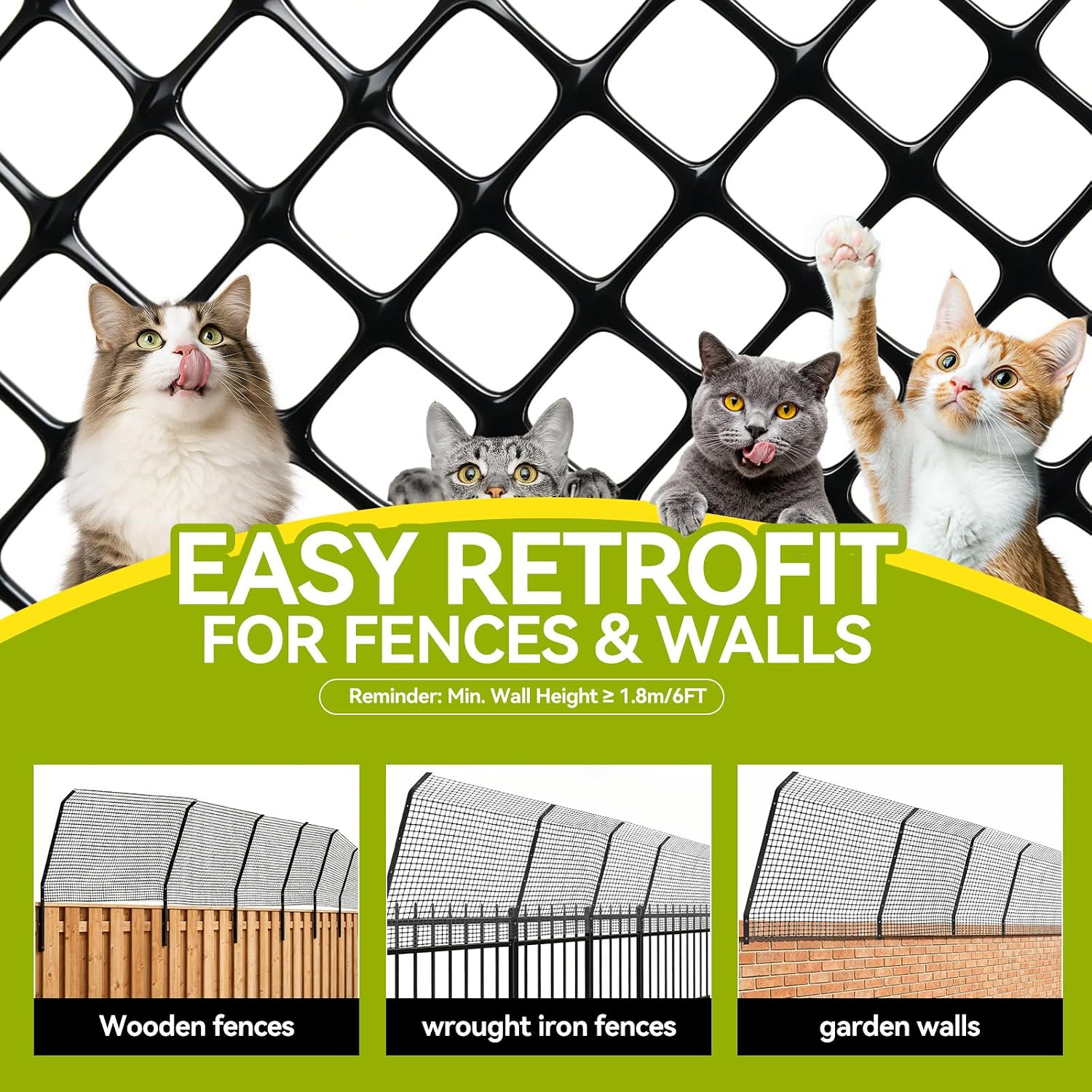 Cat Fence Outdoor Barrier 33FT, Cat-Proof Fence Topper System | Anti-Climb Fence Extender for Existing Fence, Cat Proof Netting for Wood, Metal