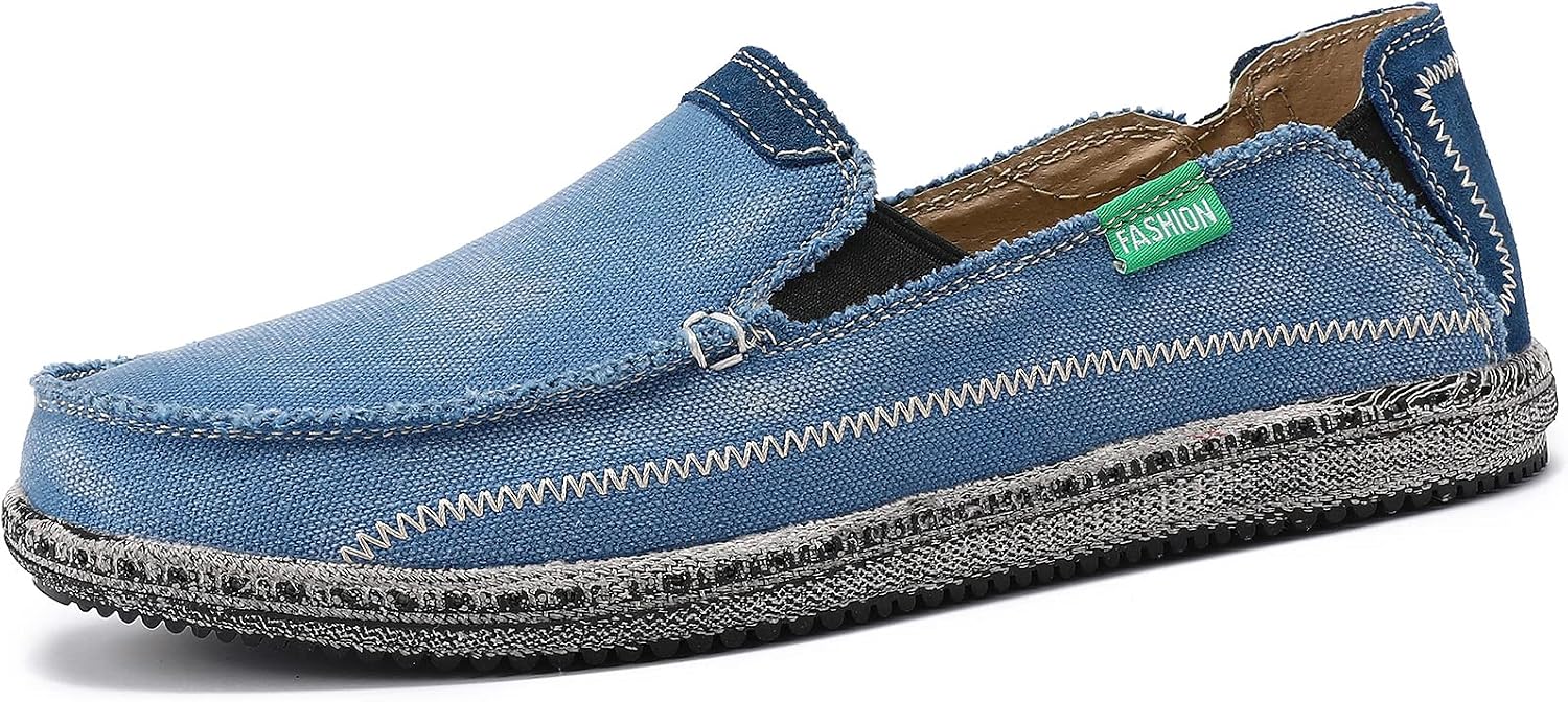 VILOCY Mens Slip on Deck Shoes Casual Canvas Loafers Beach Boat Shoes Zero Drop Vintage Flat