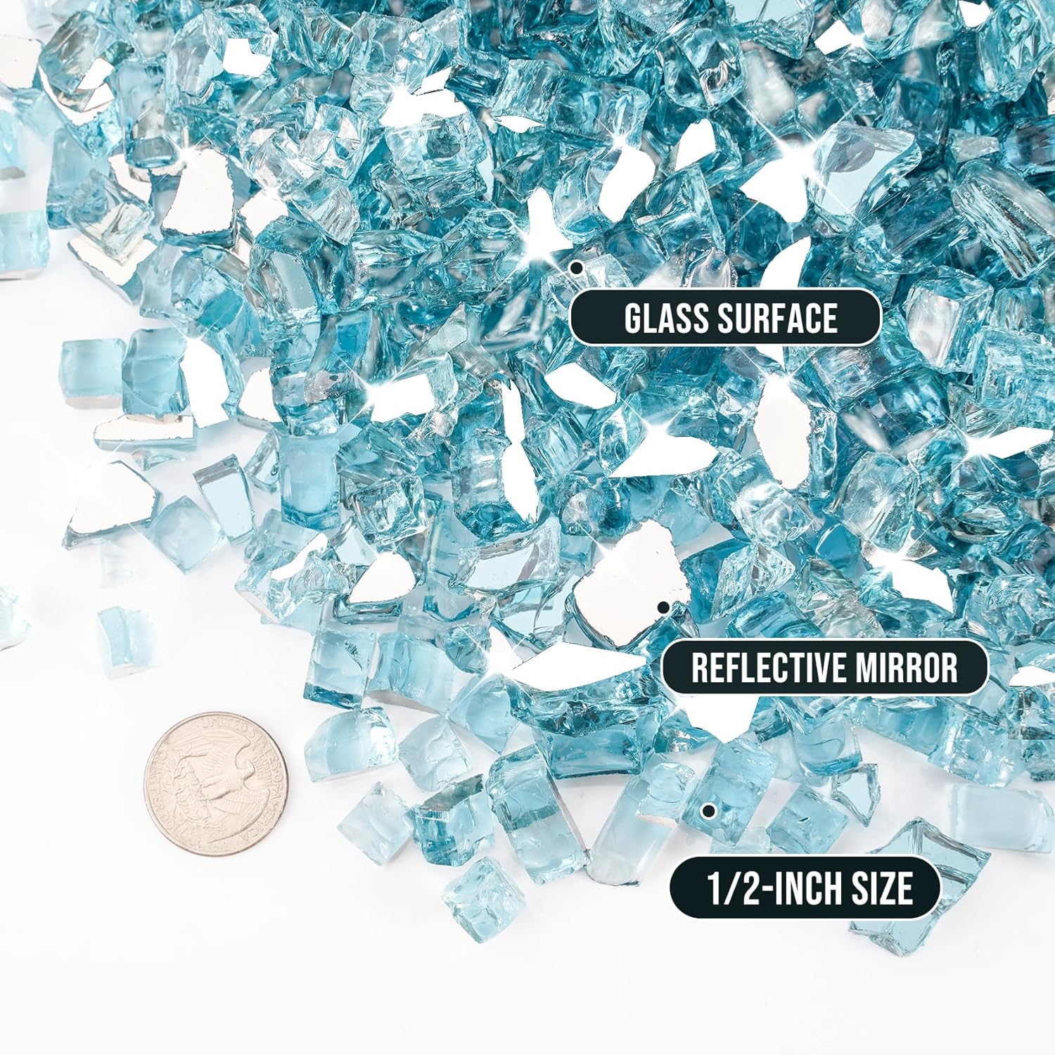 Skyflame Aqua Blue Fire Pit Glass for Propane Gas Fireplace, 10LB
