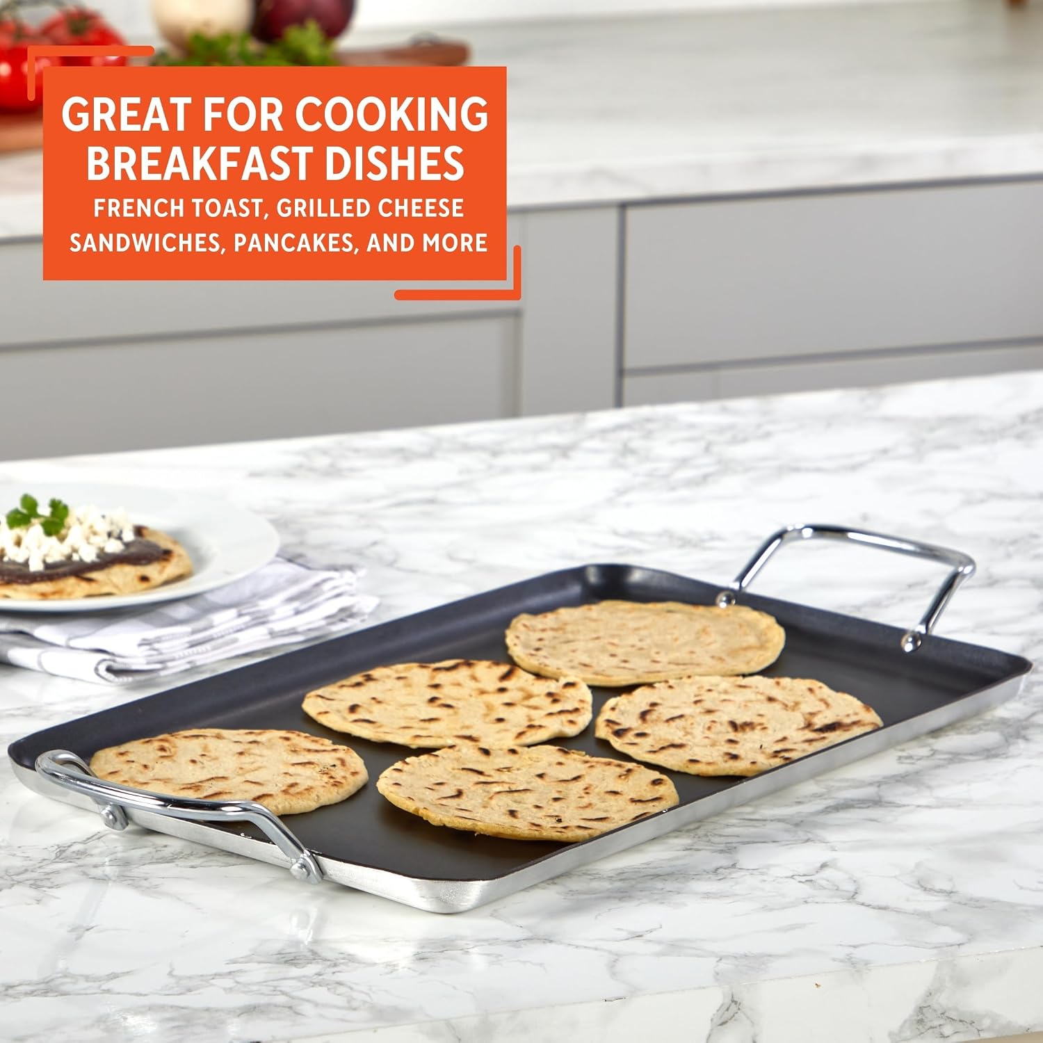 Imusa Double Burner Griddle Non-Stick 20-Inch, Black | Nonstick Coated Surface, Dual Side Handles, Ideal for Breakfast Foods, Perfect for Gatherings