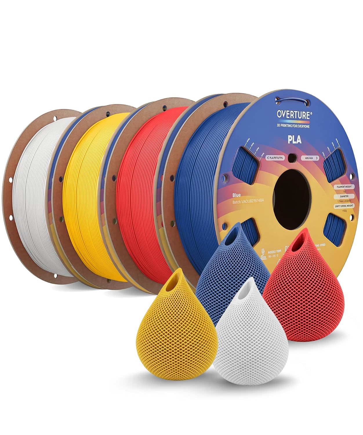 OVERTURE High Speed PLA Filament 1.75mm 3D Printer Filament,1kg White