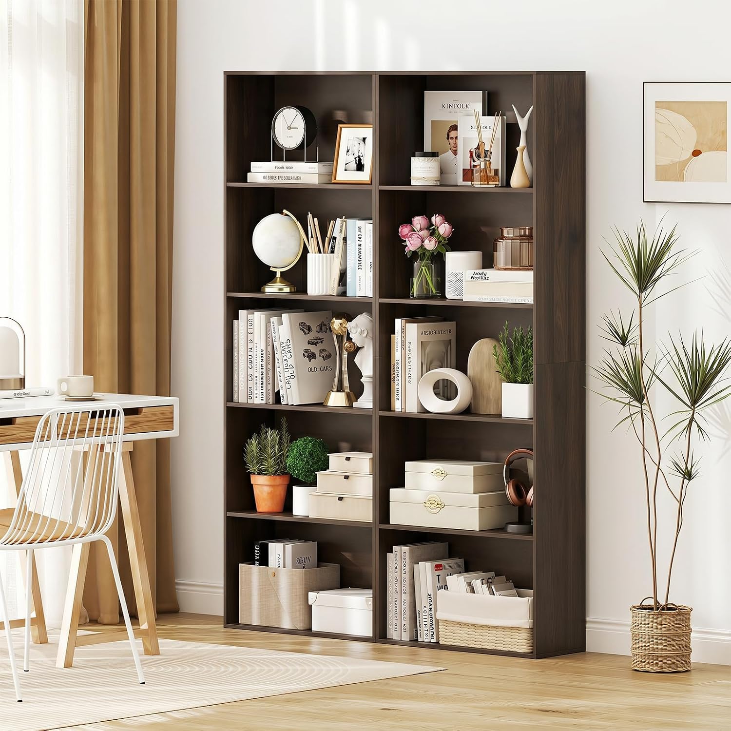 Giantex 8-Cube Bookcase, 3-Tier Cubby Bookshelf, Horizontal Vertical Display Rack with Anti-Tipping Kits, Modern Storage Organizer Shelf Unit for Bedroom, Living Room, Study (Natural, 8-Cube)