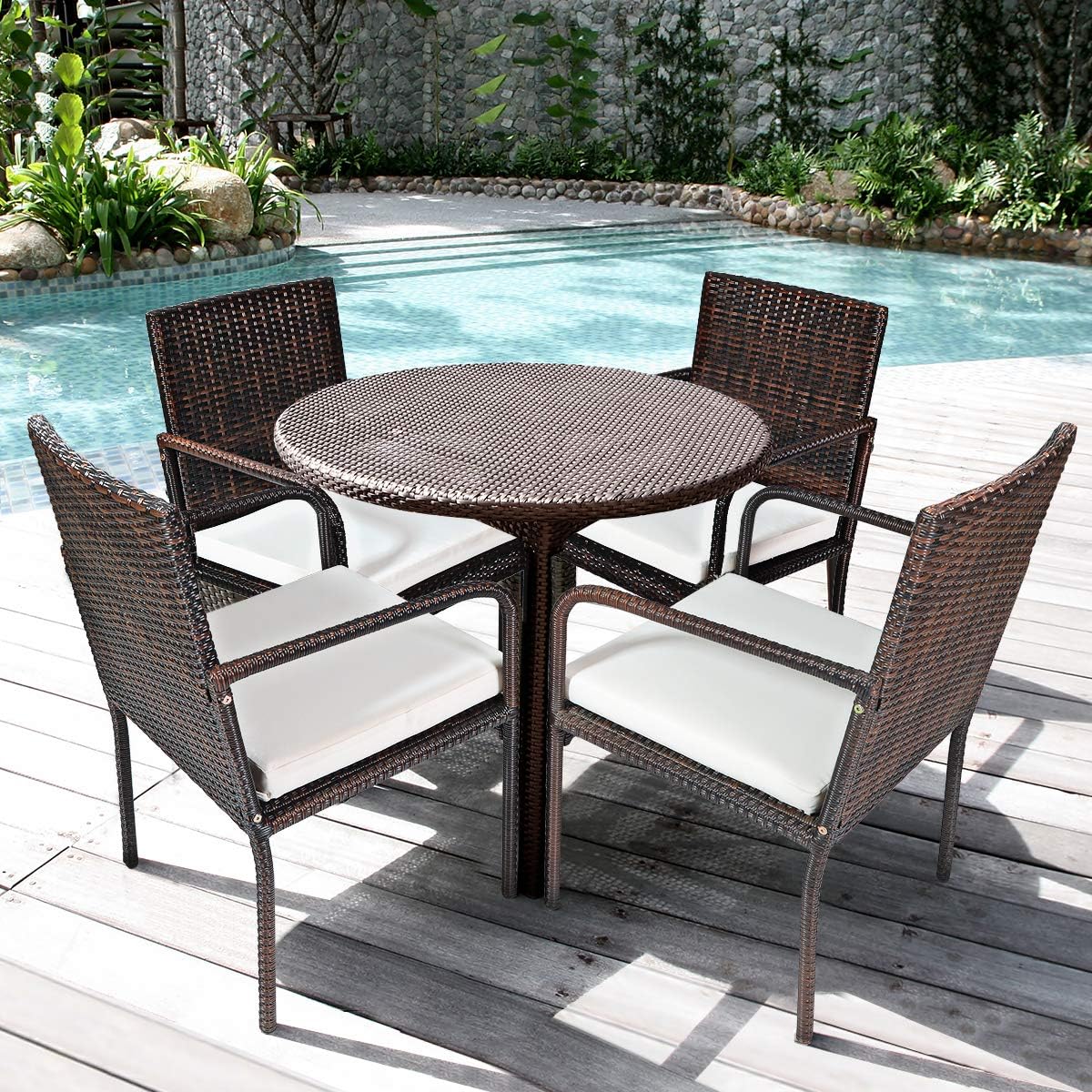 Outdoor Patio Wicker Chairs Set of 4, with Heavy Duty Steel Frame and Soft Cushions, All Weather Resistant Outdoor Dining Set, Suitable for Poolside