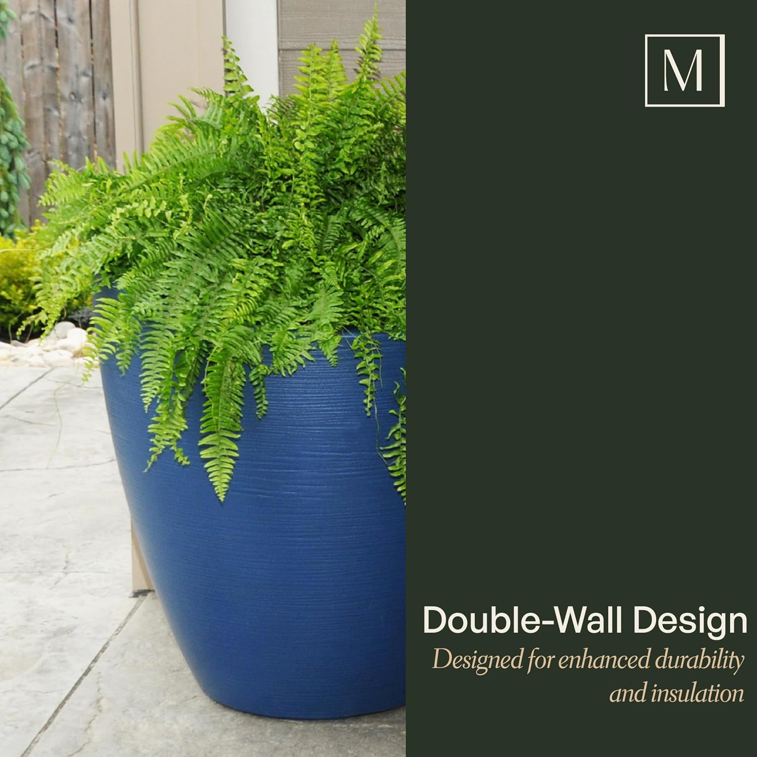 Mayne Modesto 20in Round Modern Planter, Neptune Blue | All season, Indoor/Outdoor, Double-wall design, Fade resistant, 15-year warranty