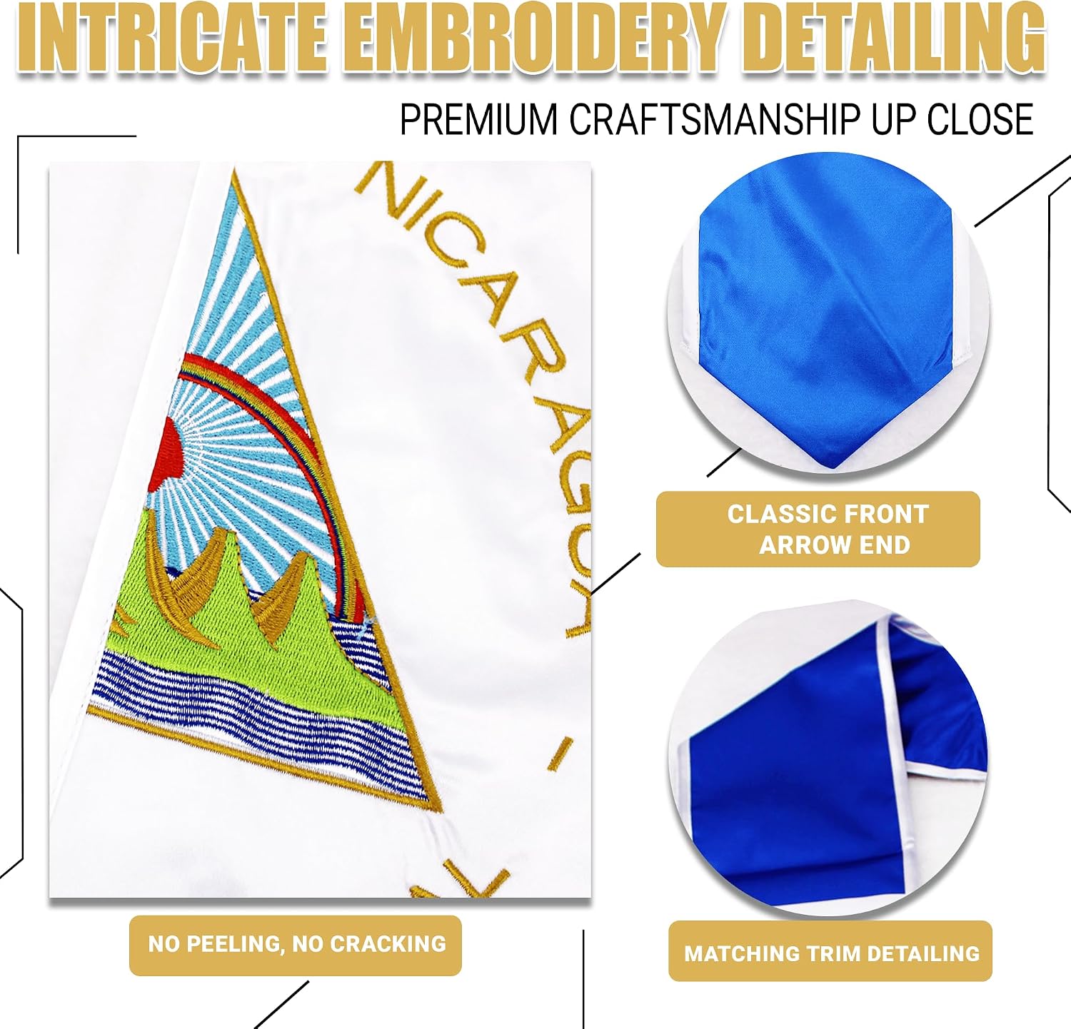 YOXEULL National Flag Embroidered Graduation Stole with Trim, Graduation Sash Graduates Gift, 72"