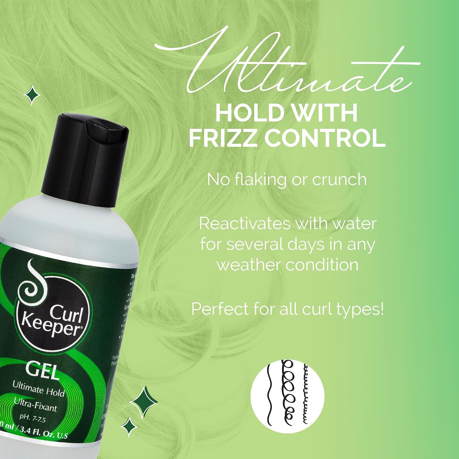 Curl Keeper Ultimate Hold Hair Gel for Curly Hair, 8 Fl Oz - Frizz-Free Hair Styling Gel for Men & Women - Light-Weight Formula Holds Curls with No Product Build Up - Wavy & Curly Hair Products