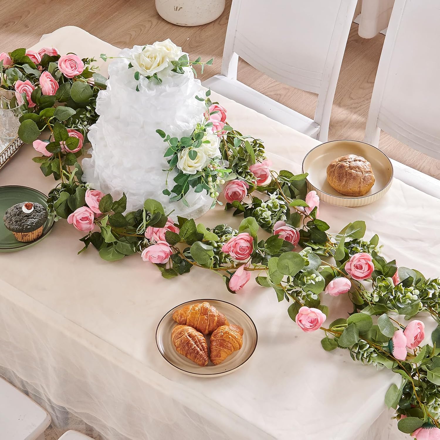 8Pcs x 8.2FT Artificial Flower Garland Floral Rose Vine Decor, Pink Flower