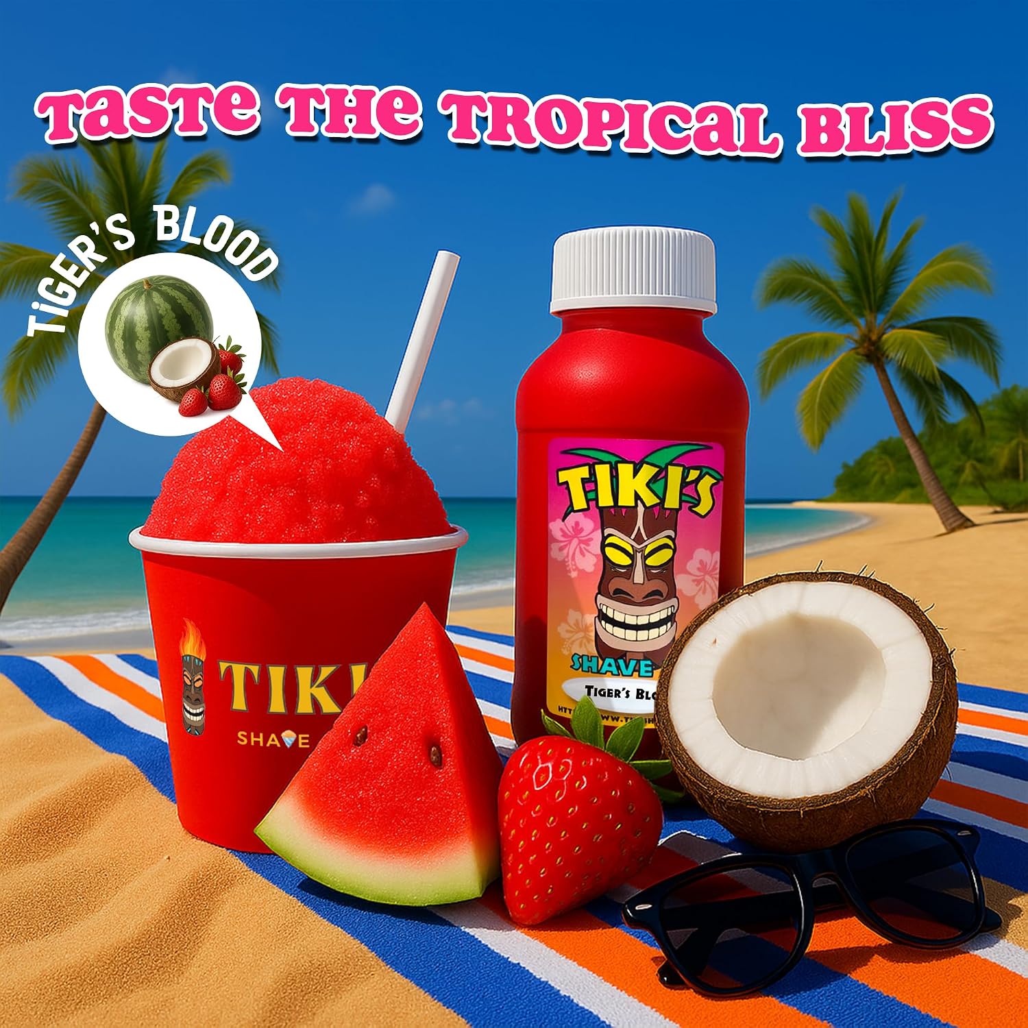 Tiki's Shave Ice Syrup Concentrate for Snow Cones & Shaved Ice - Natural Syrup for Beverages & Desserts - Ideal for Snow Cone