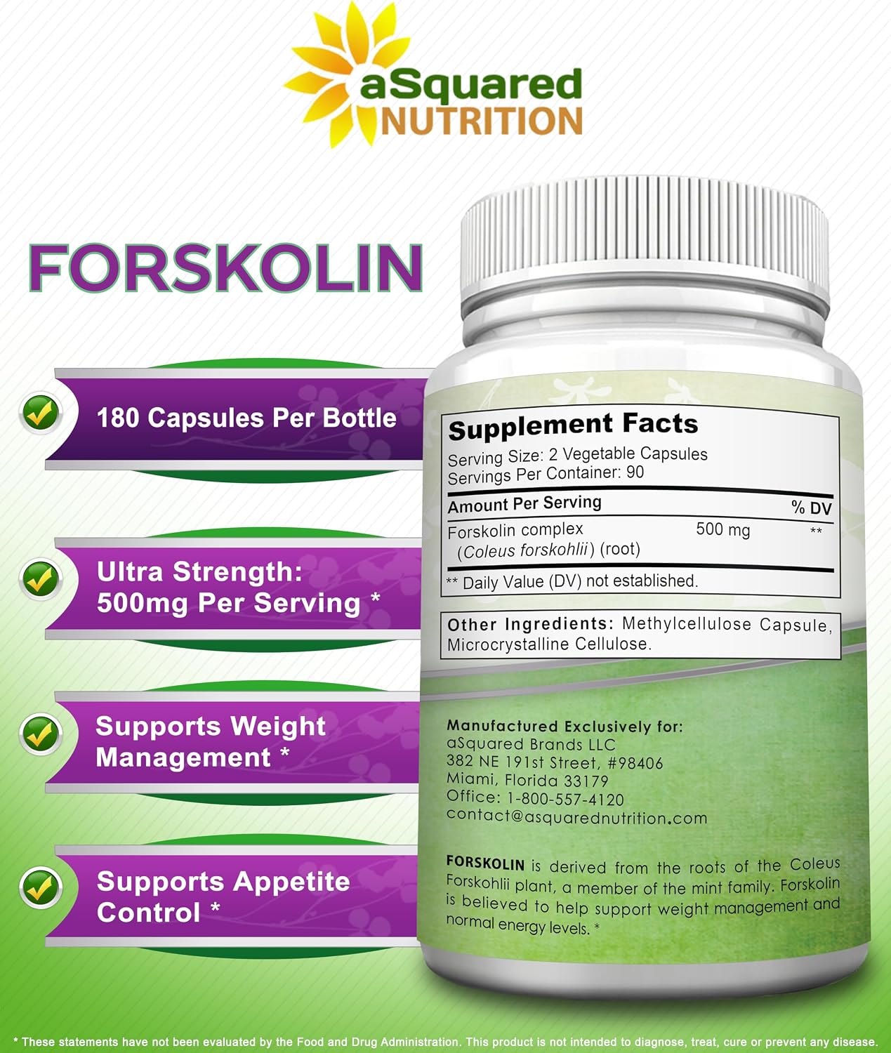 aSquared Nutrition Forskolin 500mg Per Serving Max Strength-180 Capsules, Supplement for Pure Weight Loss Fuel