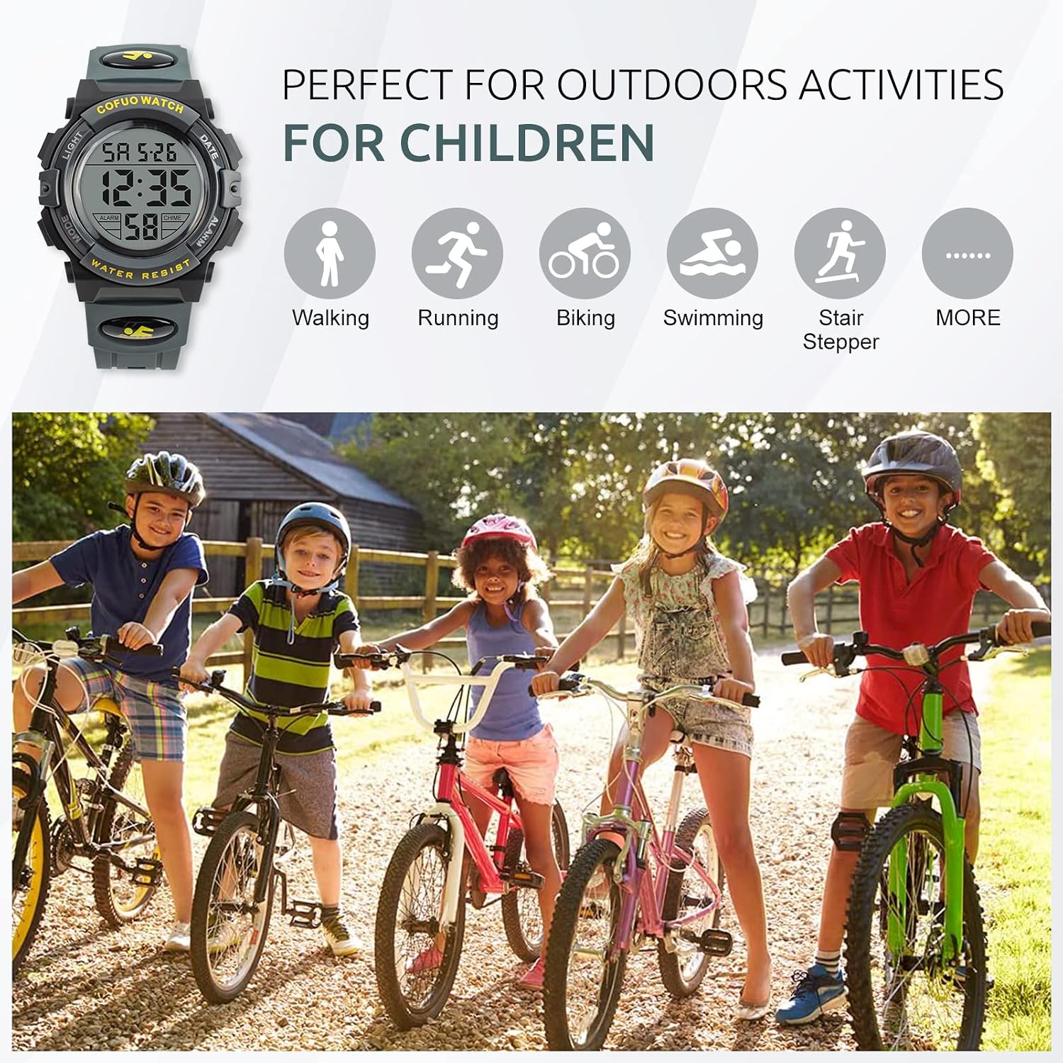 cofuo Kids Digital Watch for Boys Girls, Boys Watches Ages 3-17,Sport Outdoor Watch for Kid, 50M Waterproof Analog Multifunctional Chronograph LED Alarm Stopwatch Silicone Band, Kids Gift
