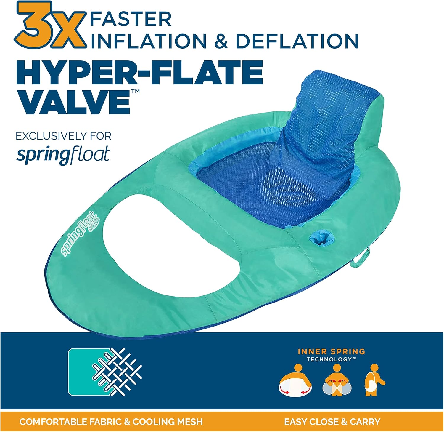 SwimWays Spring Float Recliner Chair for Swimming Pool, Inflatable Pool Floats Adult with Fast Inflation, Cup Holder & Foot Rest for Ages 15 & Up