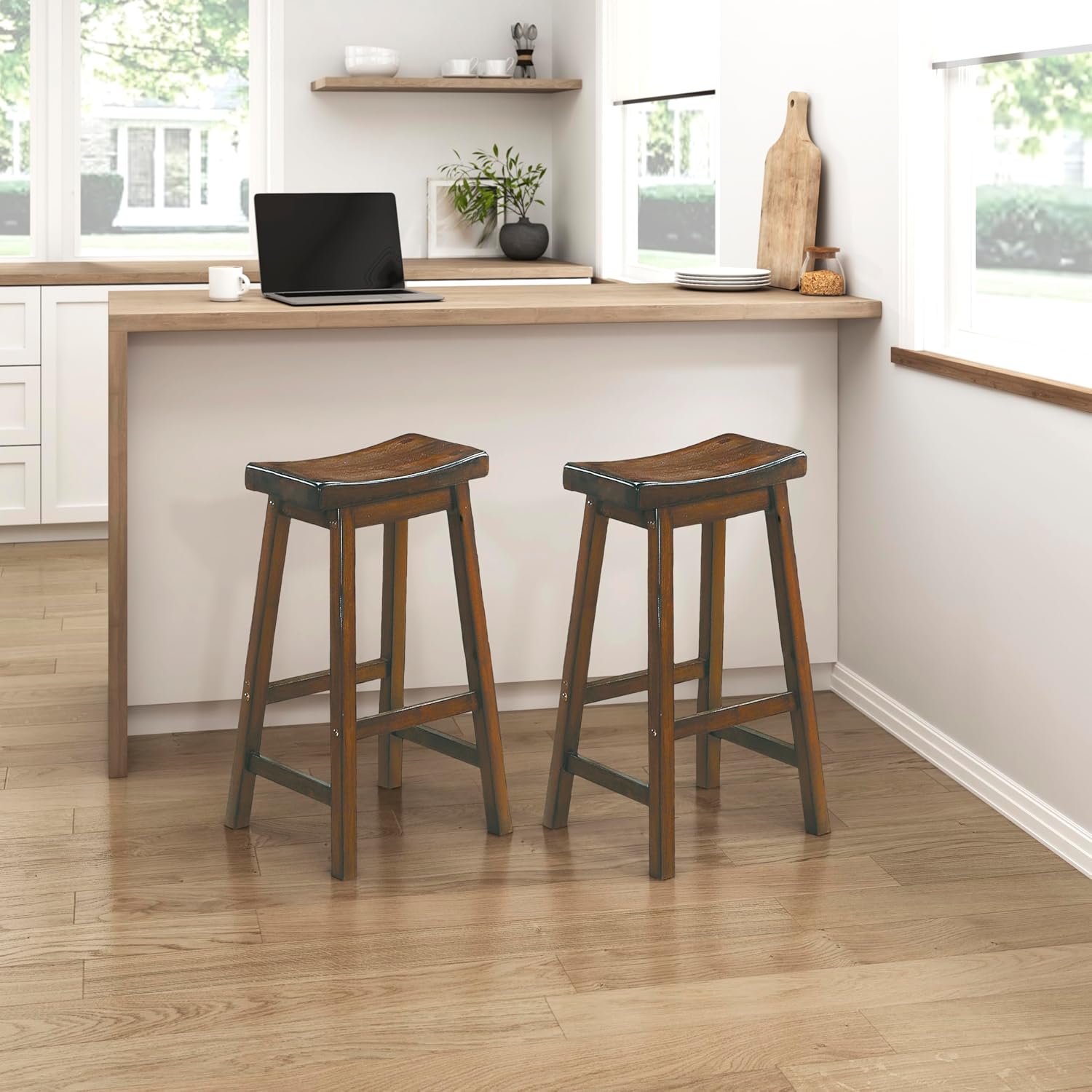 Homelegance Saddleback 24-Inch Height Barstool, Cherry, Set of 2