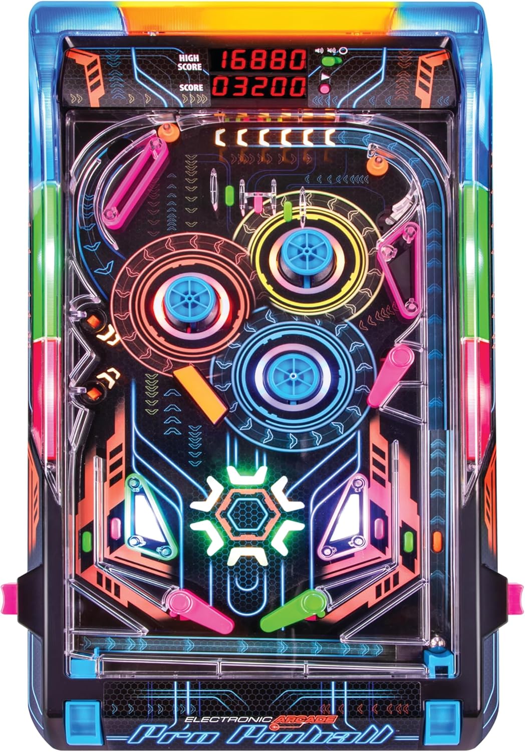 Merchant Ambassador Electronic Arcade Pro Pinball - Light & Sound Tabletop Game, Dual LED Scoreboard, 10 Professional-Grade Features
