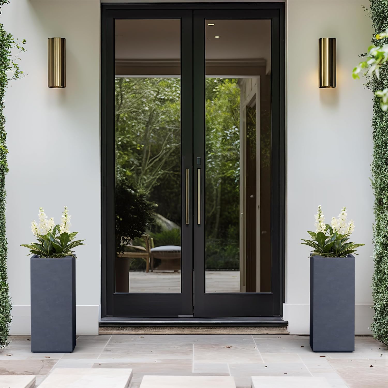 Kante Accent Column Square Pale Gray Concrete Planter 23.6" H, Outdoor