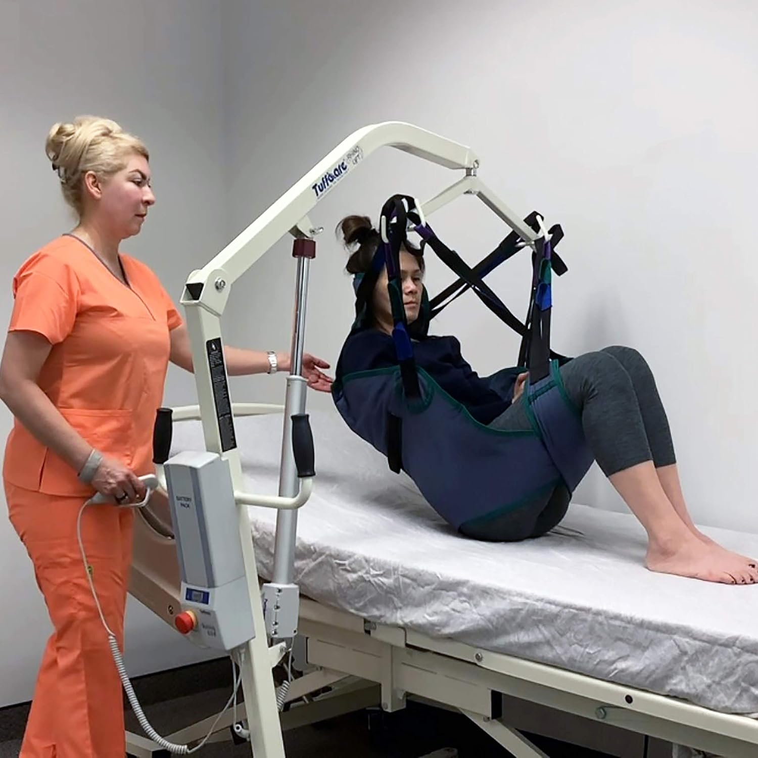 Electric Patient Lift - Rhino Lift with Manual Low Base - with Universal Divided Leg Sling(Large), 450 lb. Weight Capacity.