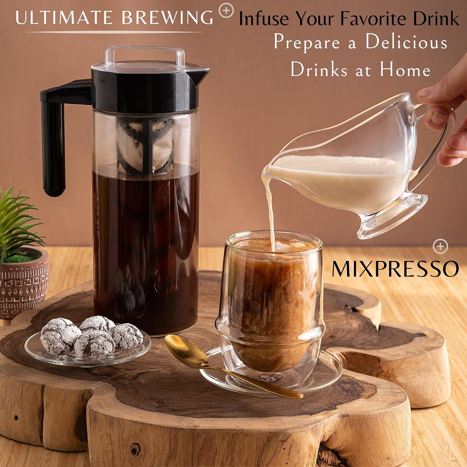 Mixpresso Cold Brew Coffee Maker, 44 Oz Glass Cold Brew Pitcher with Filter | Iced Coffee & Tea Maker with Reusable Mesh Filter