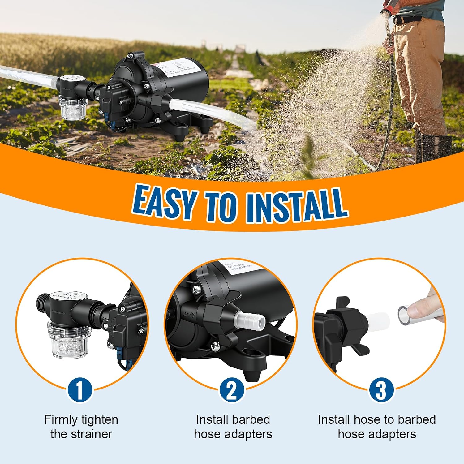 YOUNGTREE RV Water Pressure Diaphragm Pump 110V 4.0GPM 50PSI On Demand Fresh Water Transfer Pump 110Volt AC with Garden Hose Adapters for Irrigation Home Pool Draining Sprinkler