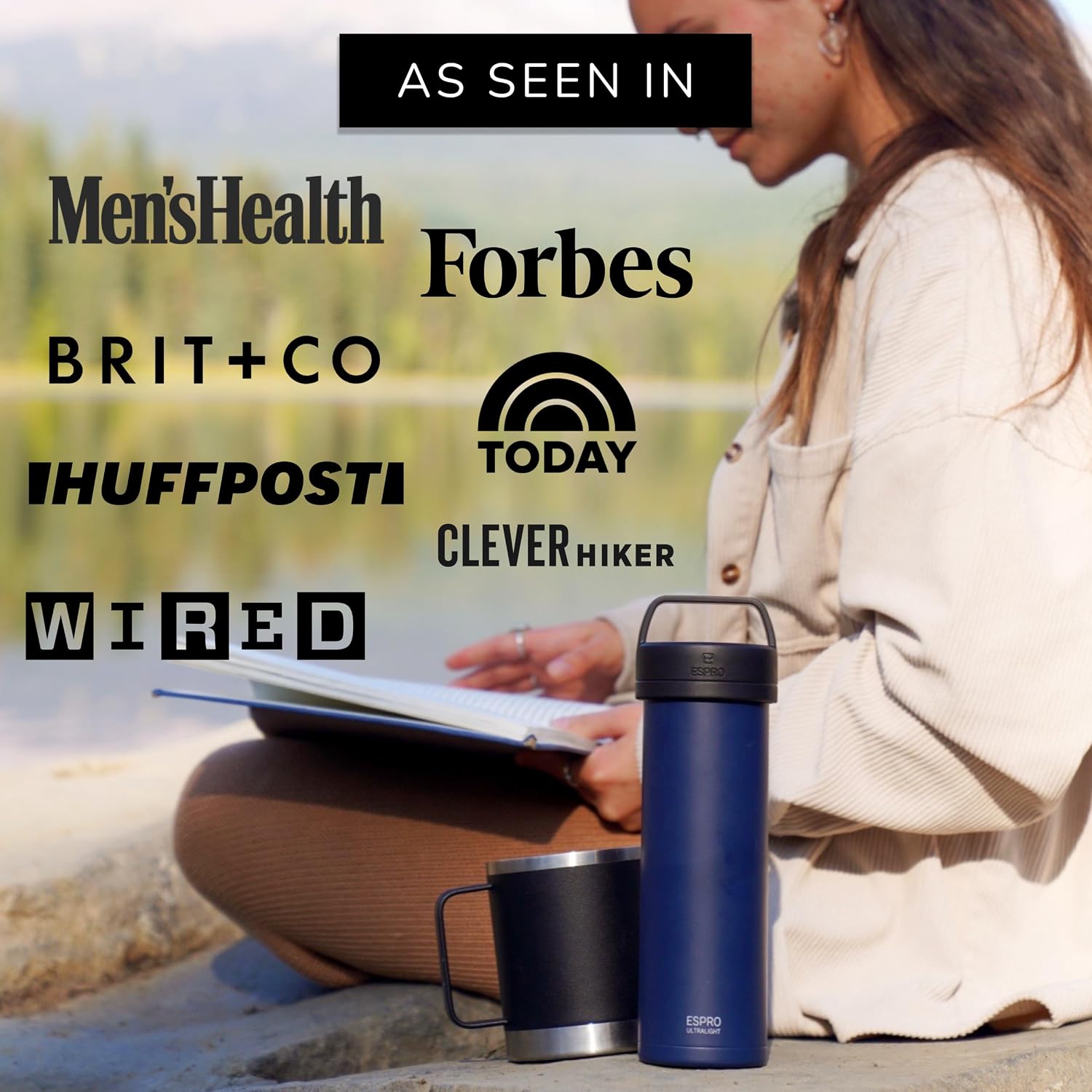 ESPRO Go P0 Ultralight French Press Coffee Maker for Travel, Vacuum Insulated Stainless Steel, 16 Ounces, Matte Meteorite Black