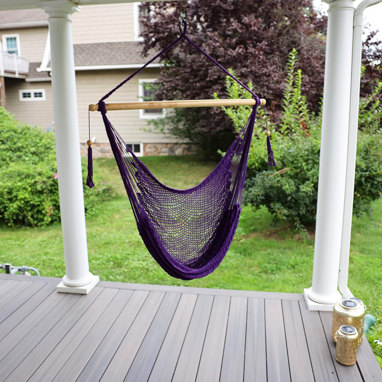 Bliss Hammocks BHC-412NT Island Rope Hammock Chair, Eco Friendly & Hand Woven, Varnish Coated 40 Inch Wood Spreader, Easy to Hang w/Included Hanging Kit, Supports up to 265 pounds, Natural Rope