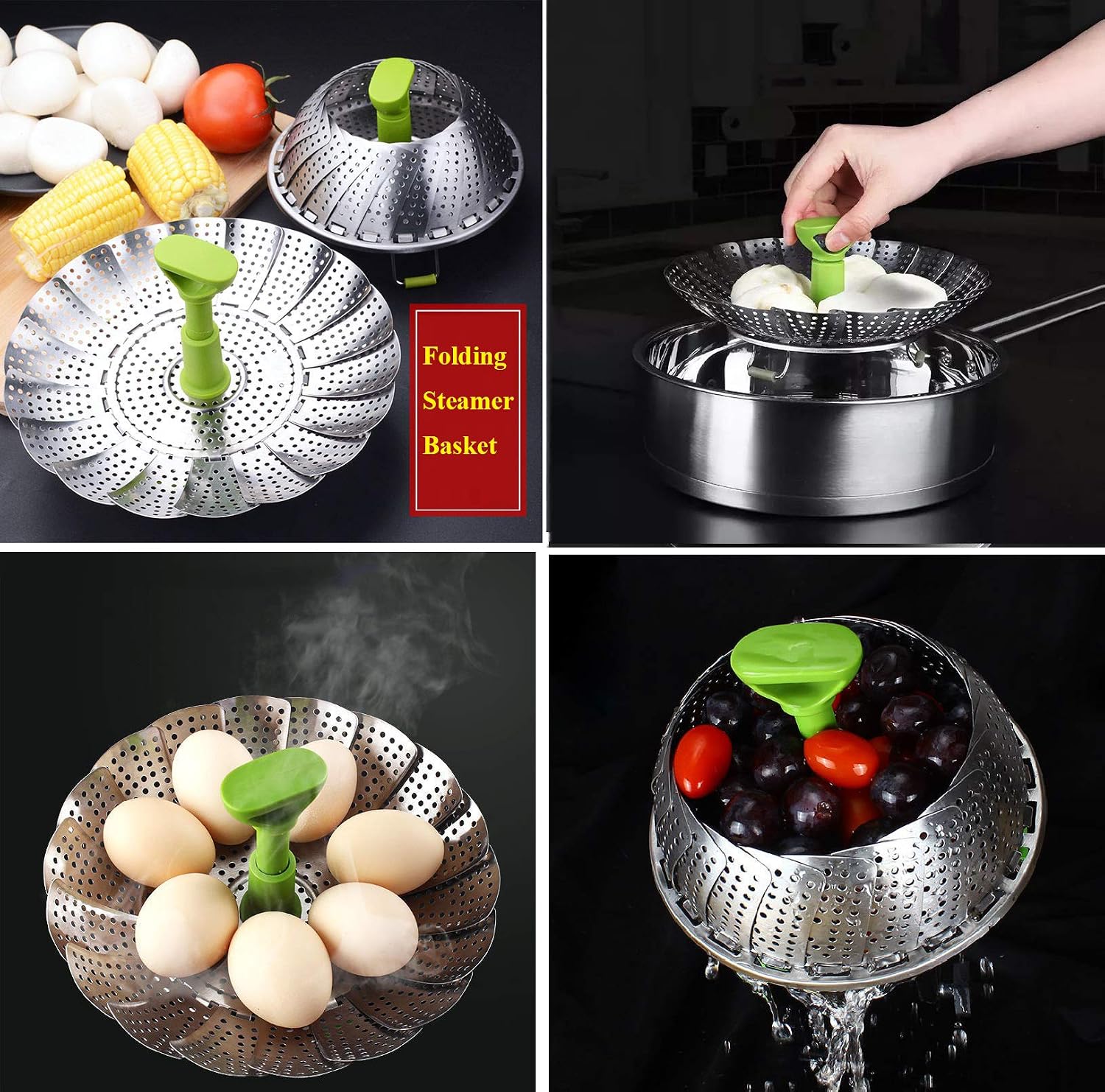 Vegetable Steamer Basket, Stainless Steel Folding Steamer Basket Insert for Veggie Fish Seafood Cooking