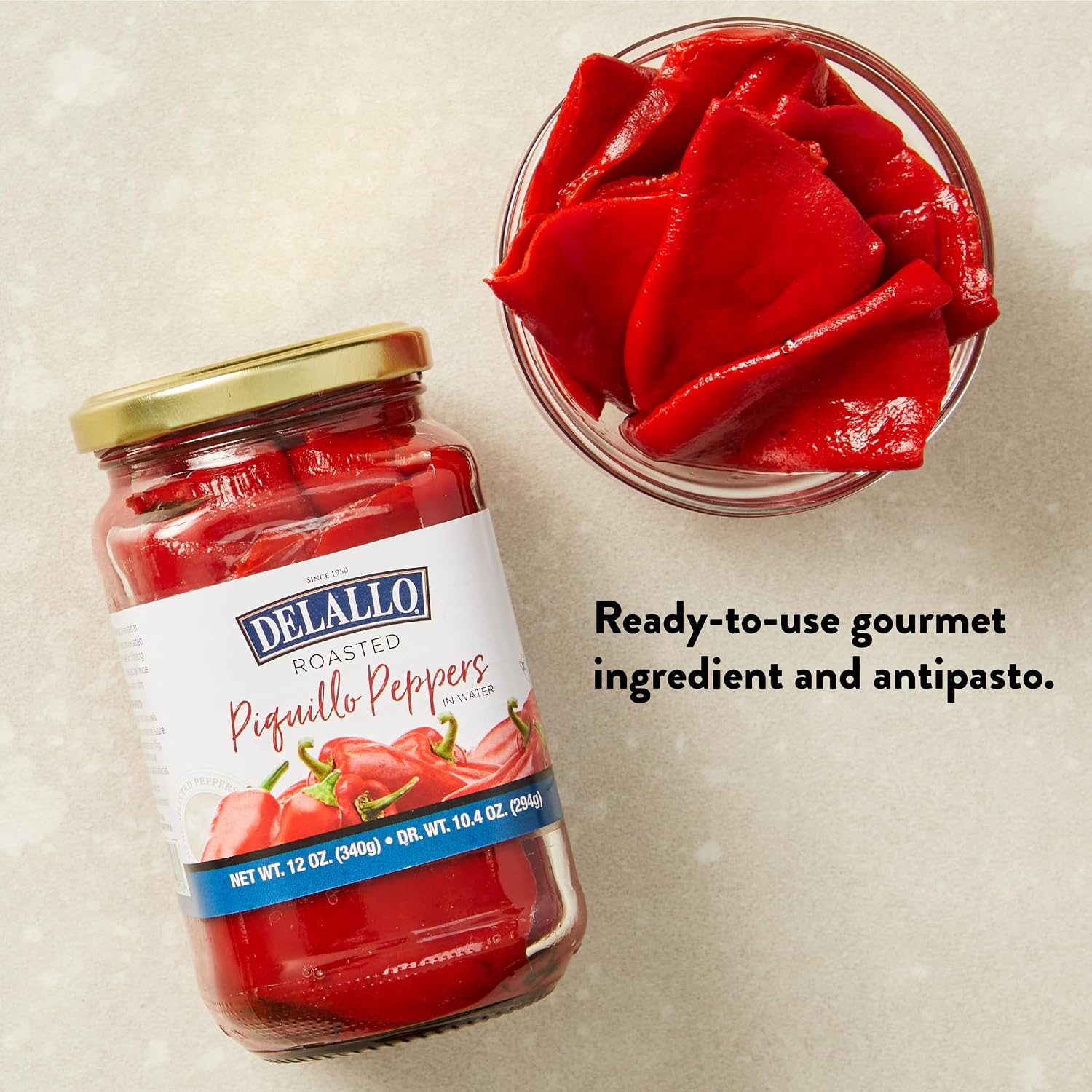 DeLallo Roasted Piquillo Peppers, 12 oz. Jar, (12 Pack), All Natural, Gluten Free, Ready-To-Use, Vegan, Kosher, Sweet Smoky Flavor Red Peppers