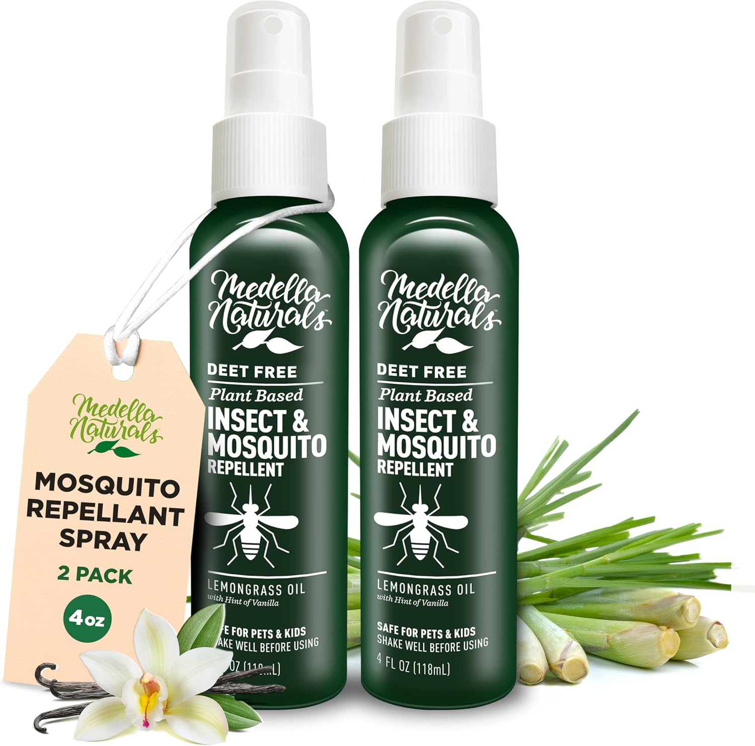 Deet-Free Insect & Mosquito Repellent – Nice Smelling, Pack of 2 (8 oz) | Insect Repellent with Lemongrass Oil Safe for Pets and Kids – Bug Spray for Mosquitoes, Gnats, Black Flies, and No-See-ums