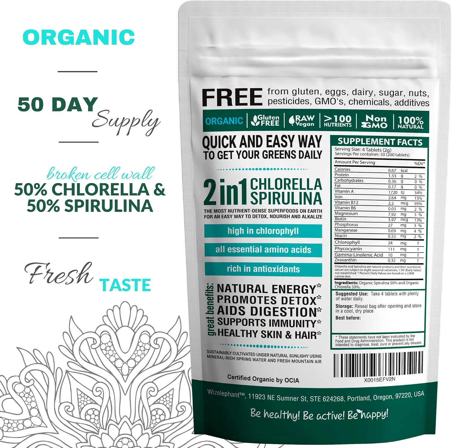 Organic Spirulina Chlorella Tablets - 50 Servings - 2-in-1 Superfood Algae Supplement for Natural Immune Support