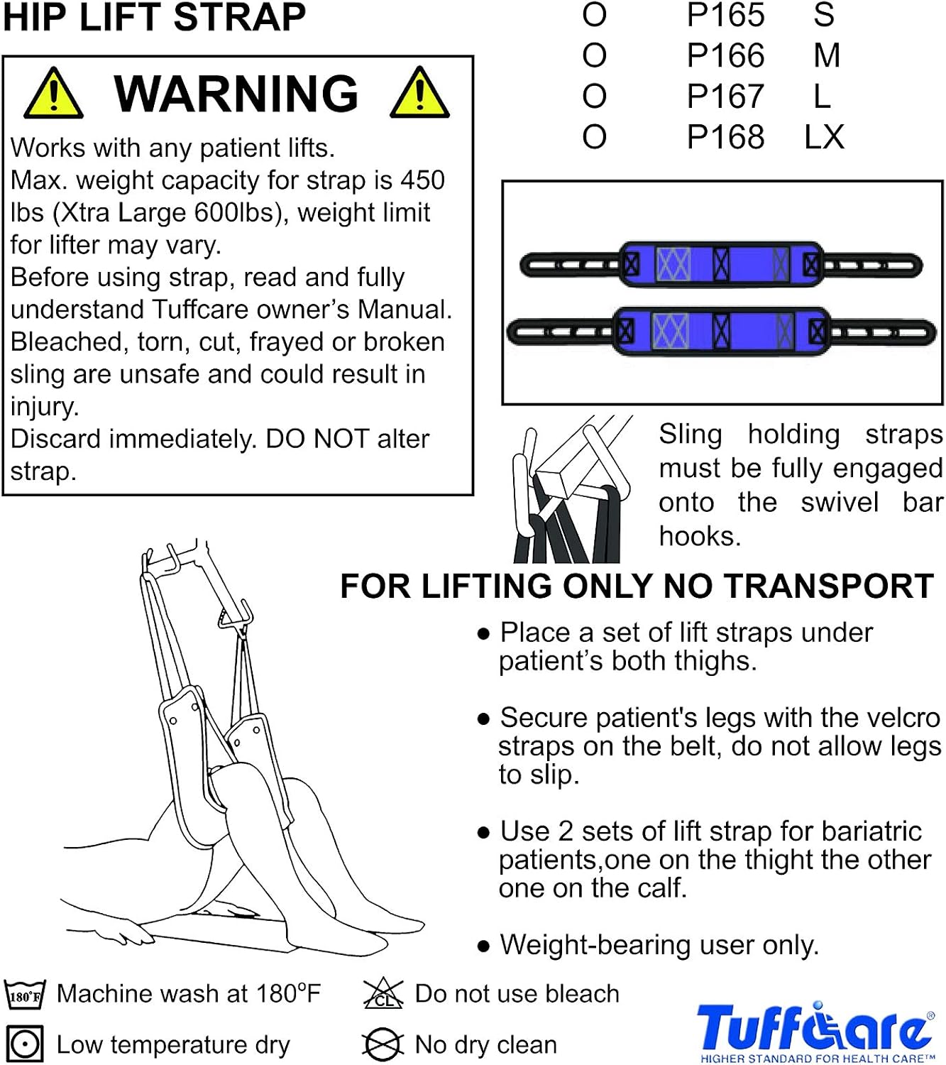 Hip Lift Sling (X-Large) Solid Fabric, Non-Slip Polyester Sling, Inner Thigh Cuff Compatible with Hoyer, Invacare, McKesson, Drive, Lumex, Medline