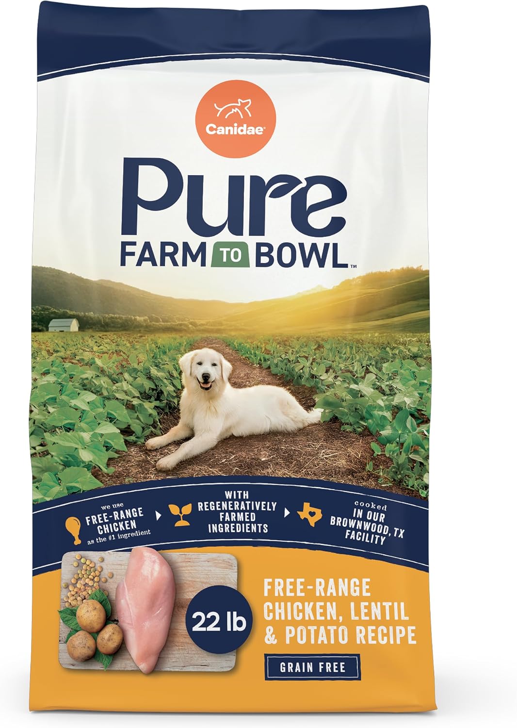 Canidae Pure Farm to Bowl Dry Dog Food - Balanced Nutrition for Adult Dogs - Limited Ingredient Formula - Grain, Wheat & Soy-Free - 22 lb - Wild-Caught Salmon & Sweet Potato Recipe