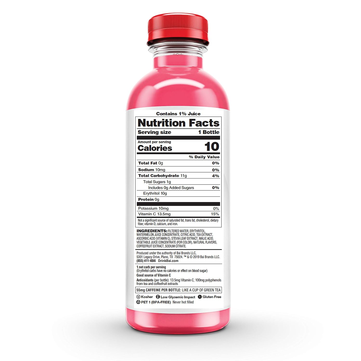 Bai Flavored Water, Kula Watermelon, Antioxidant Infused Drinks, 18 Fluid Ounce Bottle (Pack of 12)