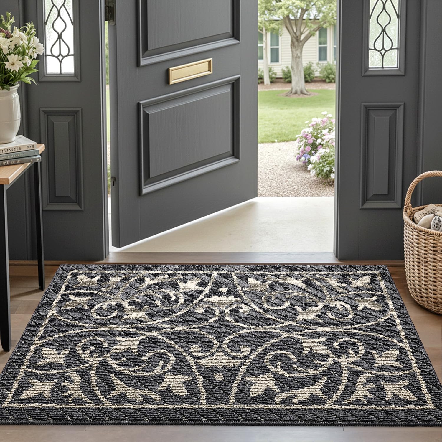 DEXI Front Door Mat Indoor Entryway 24x36 Inside Entrance Doormat Green