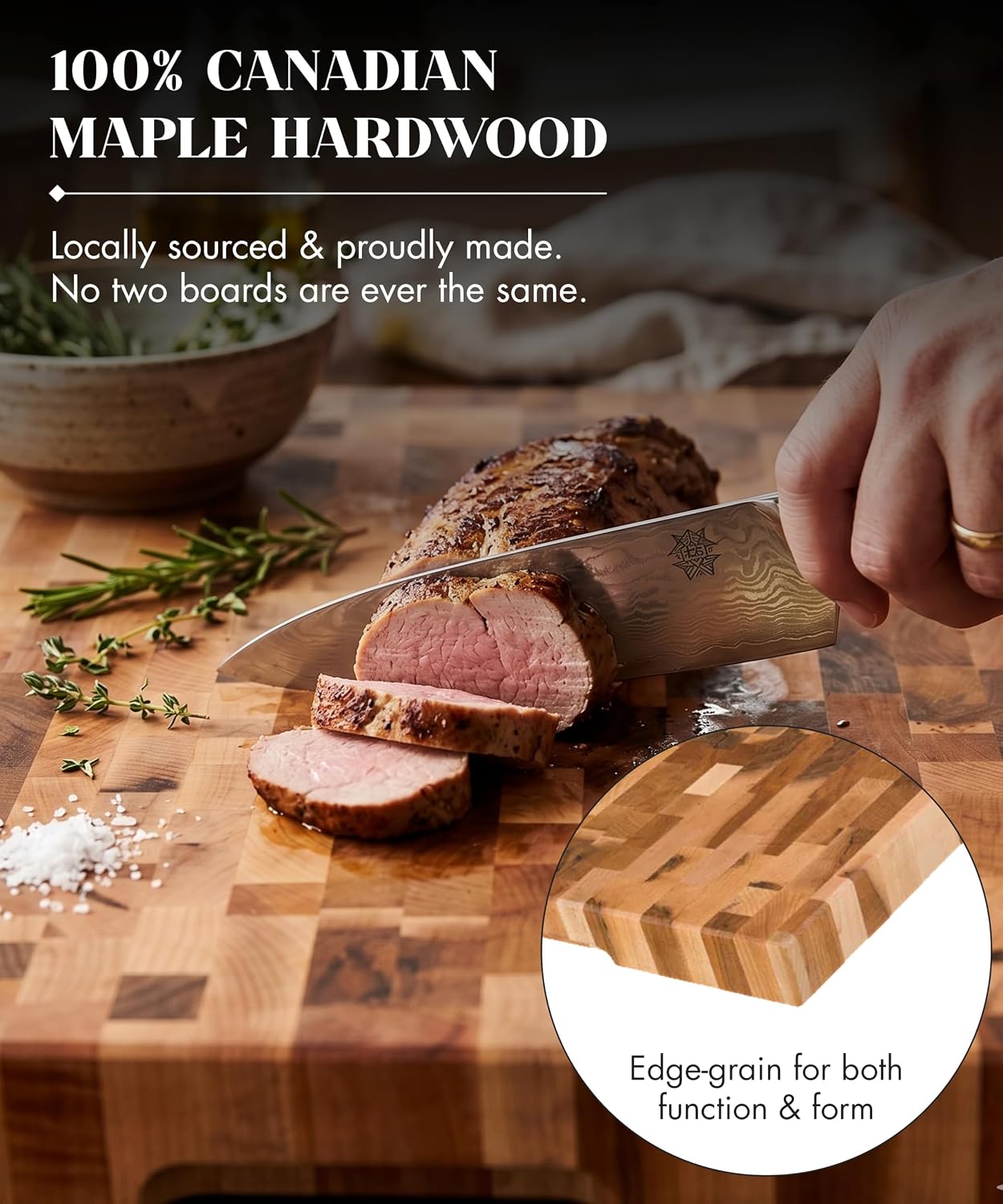 Labell Maple End-Grain Butcher Block, Juice Groove, 12 x 16 x 1.25 in | Checkered Cutting Board, Handcrafted in Canada, Thick, for Meat, Cheese