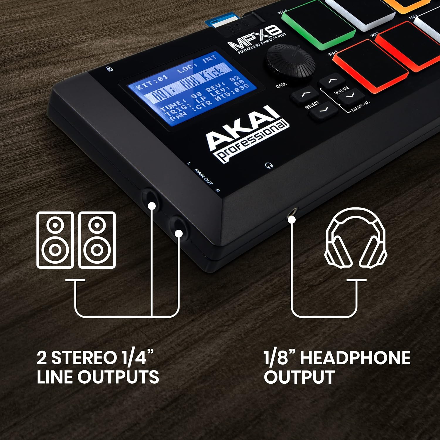 Akai Professional MPX8 USB MIDI Sample Pad Controller | 8 Velocity-Sensitive Pads, MIDI Connectivity, SD Card Slot, for Sampling and Beat Making
