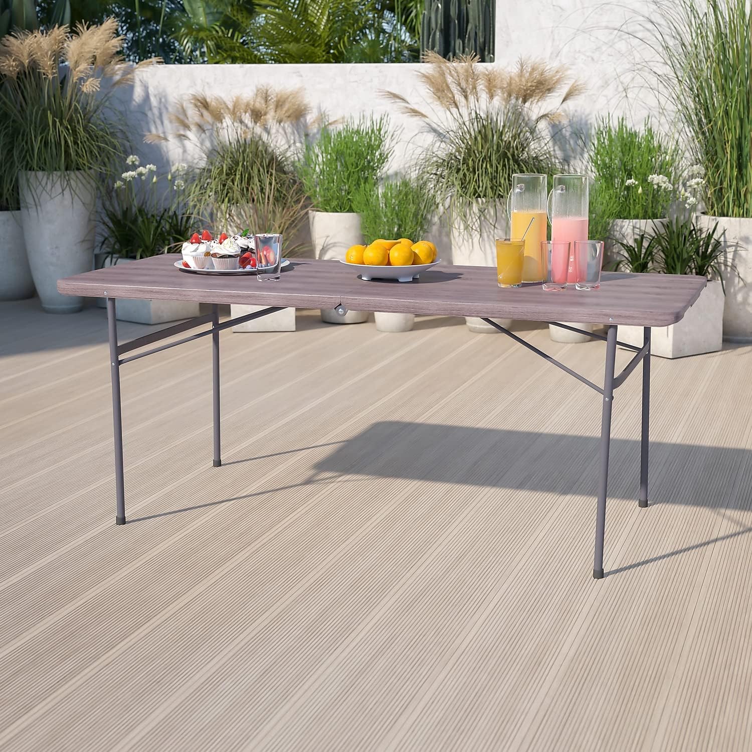 Flash Furniture 5-Foot Bi-Fold Granite White Plastic Folding Table | Lightweight, Easy Storage, Commercial Grade, Carrying Handle