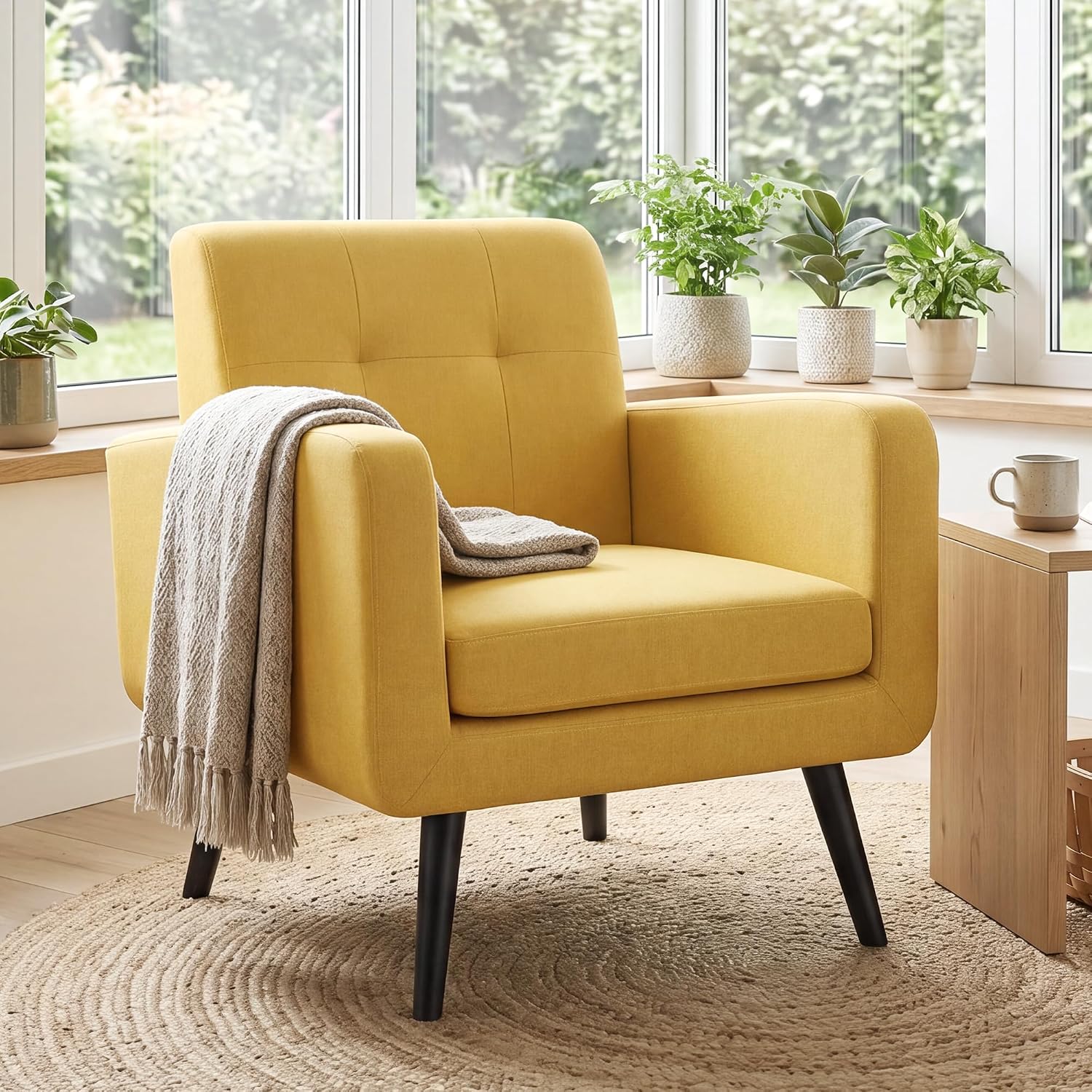 LSSPAID Modern Accent Chairs, Upholstered Fabric Cozy Armchairs, Living Room Side Chair with Solid Wood Legs, Blue