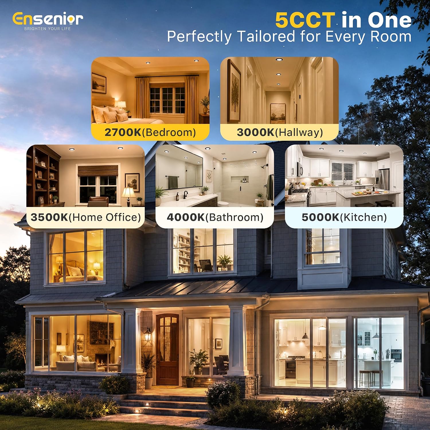 Ensenior 6 Pack 6 Inch LED Recessed Light, 5CCT Dimmable Canless Wafer