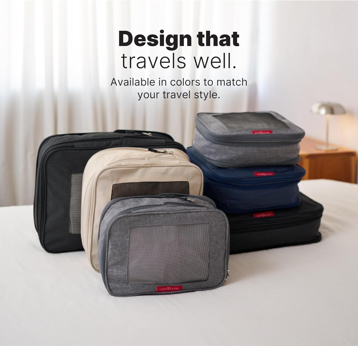 LeanTravel Premium Compression Packing Cubes for Travel - Suitcase Organizer Bags with Double Zipper & Breathable Mesh Panel - Space Saving Carry On Luggage Essentials (6-Pack, Grey)