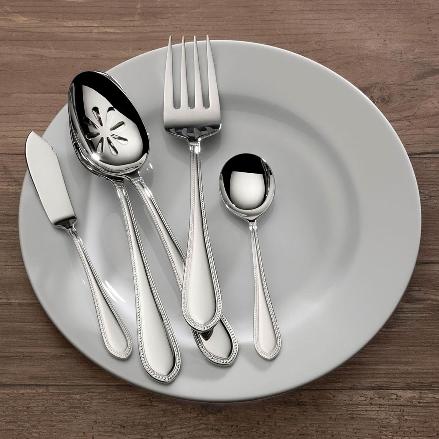Mikasa, Virtuoso Frost Flatware Service for 12, 65 Piece Set, 18/10 Stainless Steel, Silverware Set with Serving Utensils