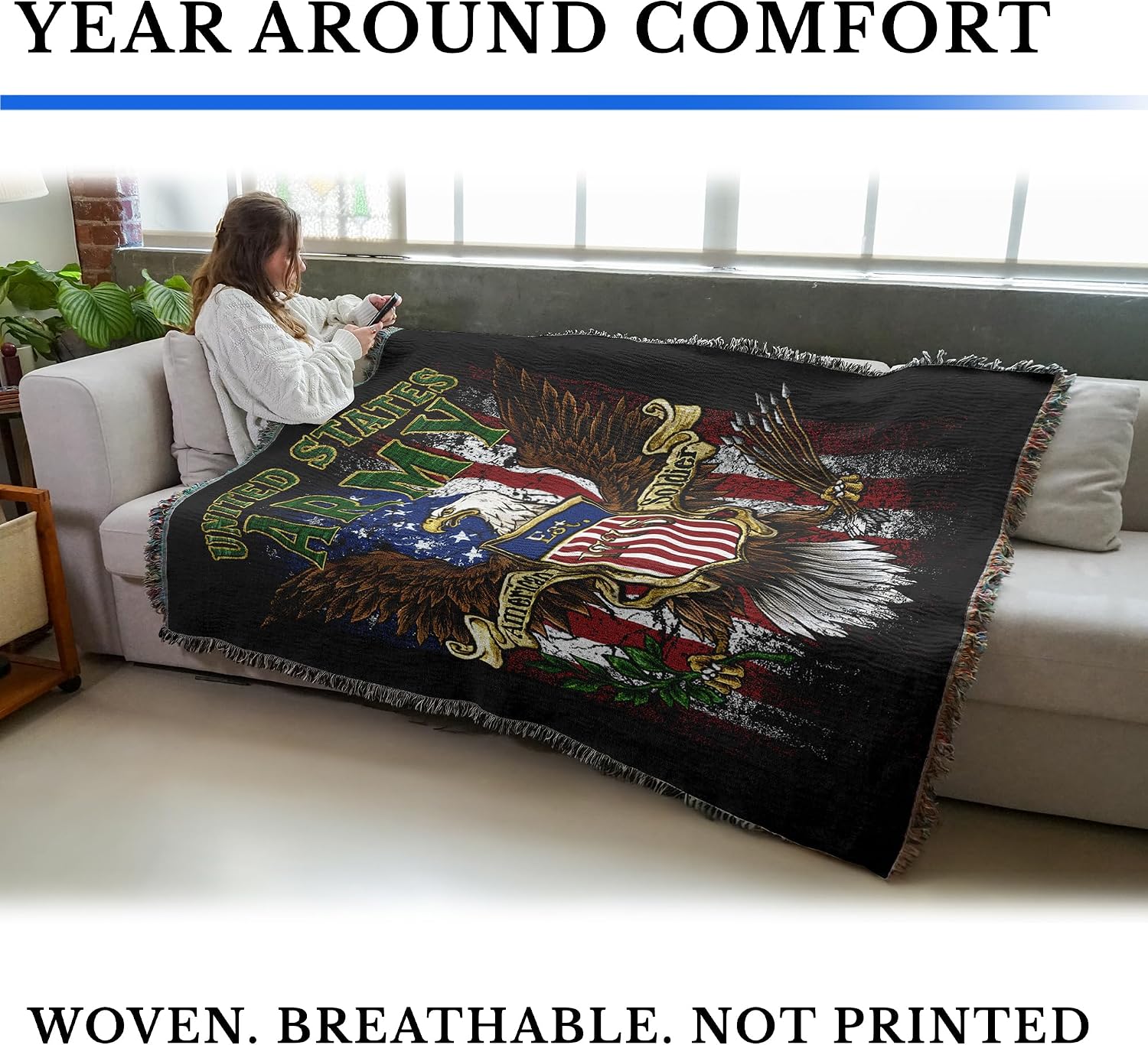 Pure Country Weavers US Army -Military Service Mark Seal Blanket Eagle - Gift Military Tapestry Throw Woven from Cotton - Made in the USA (72x54)